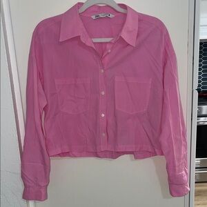 Zara Vibrant Pink Cropped Shirt | M
